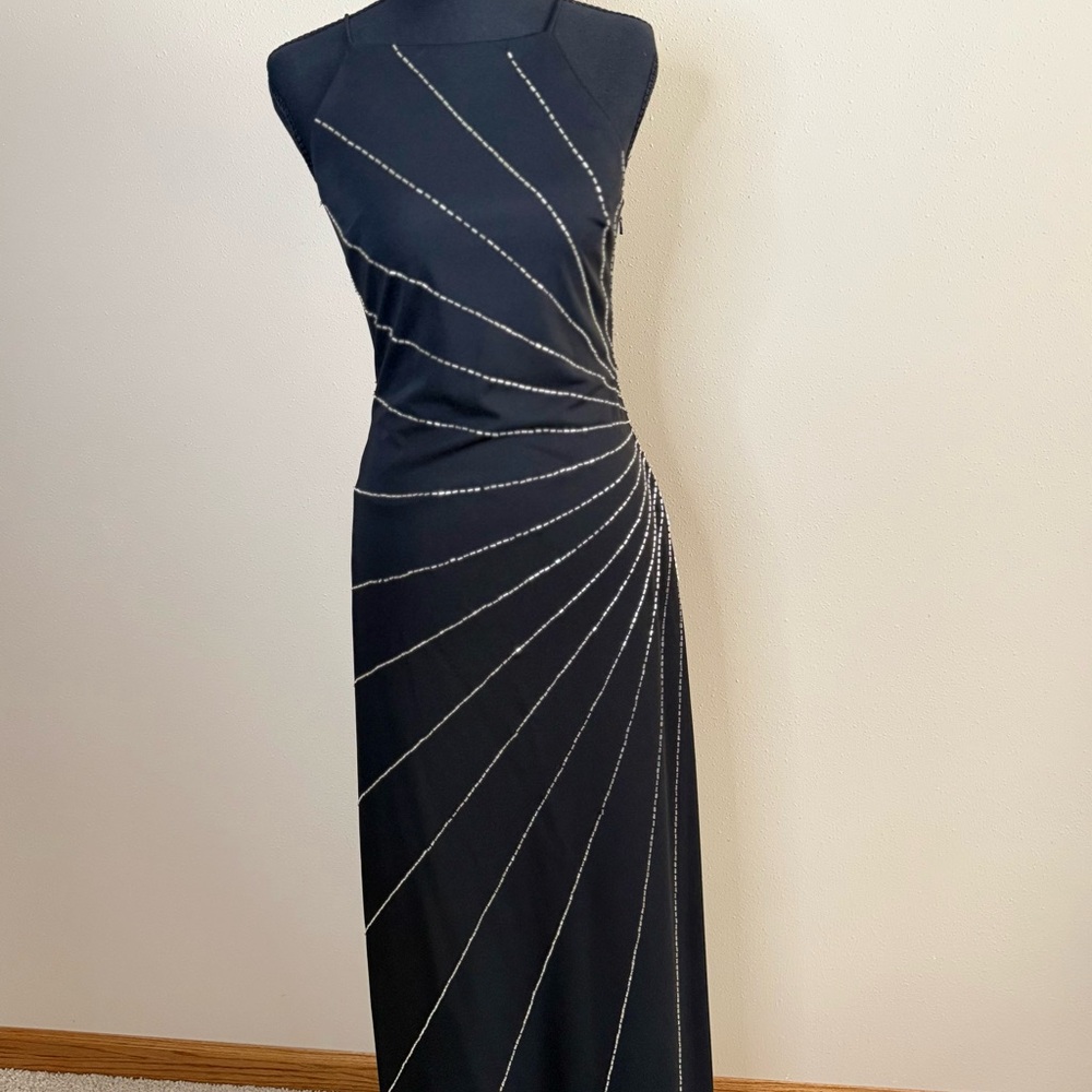 Vintage De Laru Beaded Starburst Gown Lace Up Back Black 7/8